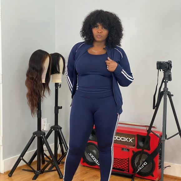 Navy Blue with white Stripes Athleisure 3 pc set - Picture 3 of 4